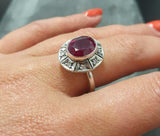 2ct Engagement Ring Oval Cut Pink Ruby Vintage Inspired Halo 14k White Gold Over