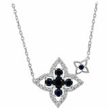 3ct Round Blue Sapphire Pendant Chain Diamond Halo Mom Gift 14k White Gold Over