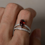 1.5ct Pear Cut Red Garnet Crown Design Engagement Ring 18k White Gold Finish