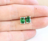 1.2ct Stud Earrings Radiant Cut Emerald Solitaire Design 14k White Gold Finish