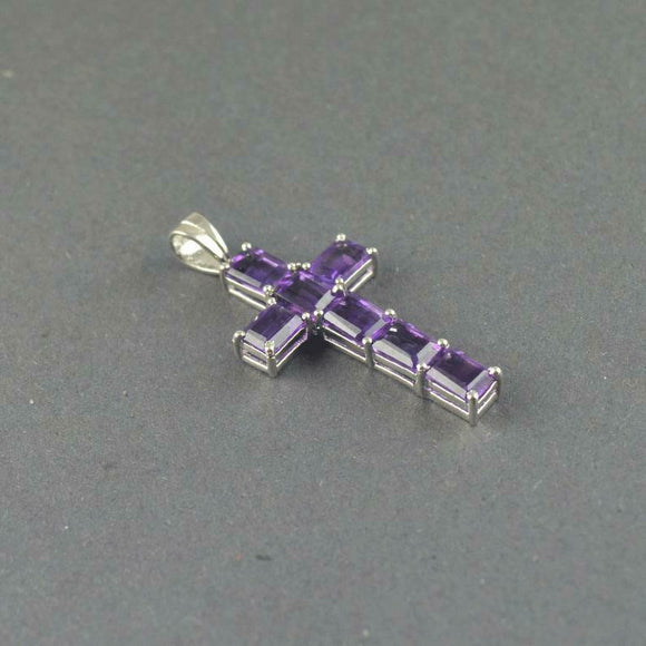 1.5ct Amethyst Pendant Emerald Cut Christ Cross 14k White Gold Finish NO CHAIN