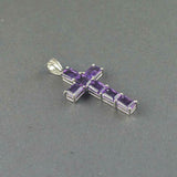 1.5ct Amethyst Pendant Emerald Cut Christ Cross 14k White Gold Finish NO CHAIN