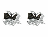 0.33ct Round Black & White Diamond Butterfly Stud Earrings 14k White Gold Finish