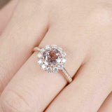 2ct Round Cut Morganite Engagement Ring Halo Diamond Floral 14k Rose Gold Finish