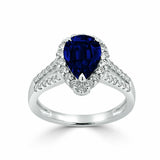 3Ct Pear Cut Blue Sapphire Split Shank Halo Engagement Ring 14K White Gold Over