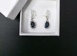 1.7ct Oval Cut London Blue Topaz Halo Drop Dangle Earrings 14k White Gold Finish