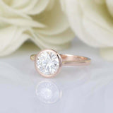 1.5ct Round Cut Diamond Engagement Ring Bezel Set Solitaire 14k Rose Gold Finish