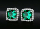 2.4ct Stud Earrings Cushion Cut Green Emerald Diamond Halo 14k White Gold Finish