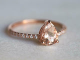 1ct Engagement Ring Pear Cut Peach Morganite Diamond Accent 14k Rose Gold Finish