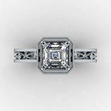 2ct Asscher Diamond Vintage Milgrain Filigree Solitaire Ring 14k White Gold Over