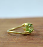 1ct Engagement Ring Round Cut Green Peridot Bypass Solitaire 14k YellowGold Over