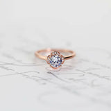 1Ct Round Cut Diamond Floral Halo Solitaire Engagement Ring 14K Rose Gold Finish