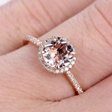 1.2ct Round Cut Peach Morganite Halo Promise Engagement Ring 14k RoseGold Finish