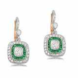 4ct Cushion Cut Diamond Green Emerald Art Deco Drop Earrings 14k White Gold Over