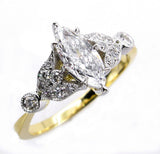 3Ct Marquise Cut Diamond Vintage Leaf Accent Engagement Ring 14K Dual Gold Over