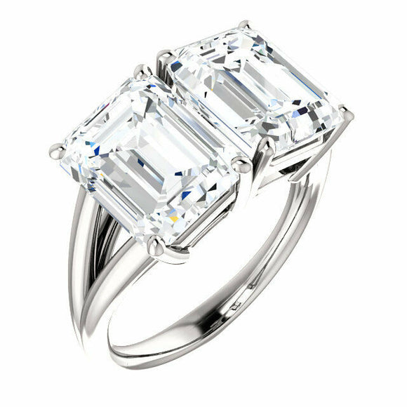 6Ct Emerald Cut Diamond Two Stone Solitaire Engagement Ring 14K White Gold Over