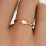 Dainty Minimalist Engagement Ring 0.2ct Baguette Cut Diamond 14k YellowGold Over