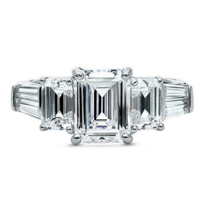 4Ct Emerald Cut Diamond Elegant Three Stone Engagement Ring 14K White Gold Over