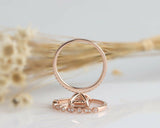 2.2ct Emerald Cut Peach Morganite Milgrain Bridal Set Ring 14k Rose Gold Finish