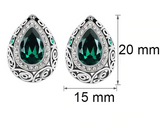 2ct Pear Cut Green Emerald Antique Vintage Stud Earrings 14k White Gold Finish