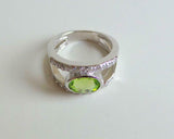 2.5ct Oval Cut Green Peridot Dual Shank Solitaire Accent Ring 14k WhiteGold Over