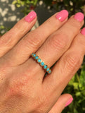 1.2ct Wedding Band Round Cut Blue Turquoise Half Eternity 14k Yellow Gold Finish