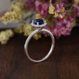 2ct Round Blue Sapphire Diamond Accents Halo Engagement Ring 14k White Gold Over