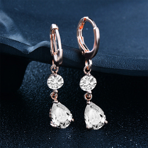 2Ct Pear Round Cut Diamond Elegant Women Tear Drop Earrings 14K Rose Gold Finish