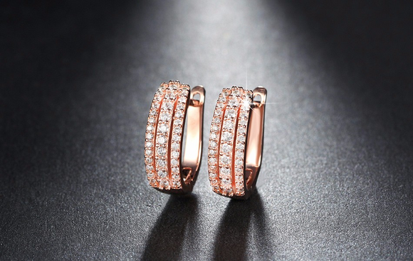 2ct Round Cut Diamond 3 Rows Vintage Women Hoop Earrings 14k Rose Gold Finish