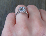 2ct Oval Cut Blue Aquamarine Engagement Ring 14k White Gold Finish Halo Promise