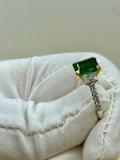 2ct Green Emerald Engagement Ring Trilogy Accent Solitaire 14k White Gold Finish