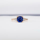 1ct Round Cut Blue Sapphire Trilogy Solitaire Engagement Ring 14k Rose Gold Over