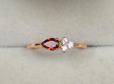 1ct Pear Cut Red Garnet Diamond Petite Minimalist Ring 14k Yellow Gold Finish