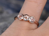 1.5ct Round Cut Morganite Engagement Ring Bezel Set Trilogy 14k Rose Gold Finish