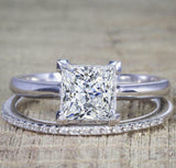 4Ct Princess Cut Diamond Bridal Trio Set Vintage Band Ring 14K White Gold Finish