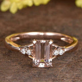 1.4ct Emerald Cut Peach Morganite Solitaire Round Accent Ring 14k Rose Gold Over