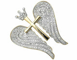 2ct Round Cut VVS1D Diamond Pendant Angel Wings with Cross 14k YellowGold Finish