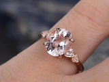 2ct Oval Cut Peach Morganite Engagement Ring Diamond Accent 14k Rose Gold Finish