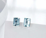 1.7ct Stud Earrings Emerald Cut Blue Aquamarine Solitaire 14k White Gold Finish