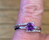 2ct Engagement Ring Round Cut Amethyst Bypass Split Shank 14k White Gold Finish