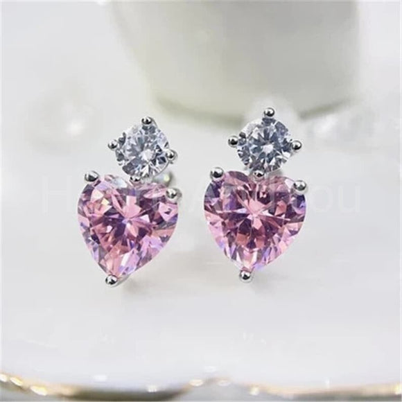 1ct Heart Simulated Sapphire Two Stone Drop Earrings 14k White Gold Plated