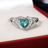 1.2ct Heart Cut Simulated Emerald Double Heart Shape Ring 14k White Gold Plated