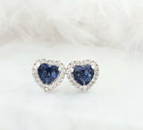 2ct Heart Cut Blue Sapphire Halo Love Stud Women Earrings 14k White Gold Finish