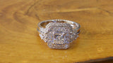 3Ct Princess Cut Diamond Bridal Set Vintage Halo Ring Band 14K White Gold Finish