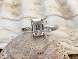 1.5ct Engagement Ring Emerald Cut Diamond 4 Prong Solitaire 14k WhiteGold Finish