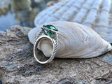 2ct Cushion Cut Green Emerald Braided Shank Solitaire Ring 14k White Gold Finish