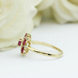 1.5ct Marquise Cut Pink Ruby Engagement Ring Art Deco Halo 14k YellowGold Finish