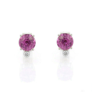 1ct Stud Earrings Round Cut Pink Sapphire Diamond Petite 14k White Gold Finish