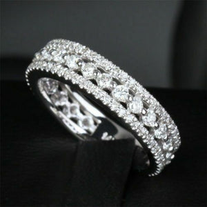 4Ct Round Cut Diamond Three Row Eternity Wedding Band 14K White Gold Finish