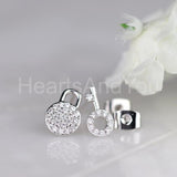 1ct Round Cut Moissanite Lock Key Design Stud Earrings 14k White Gold Plated